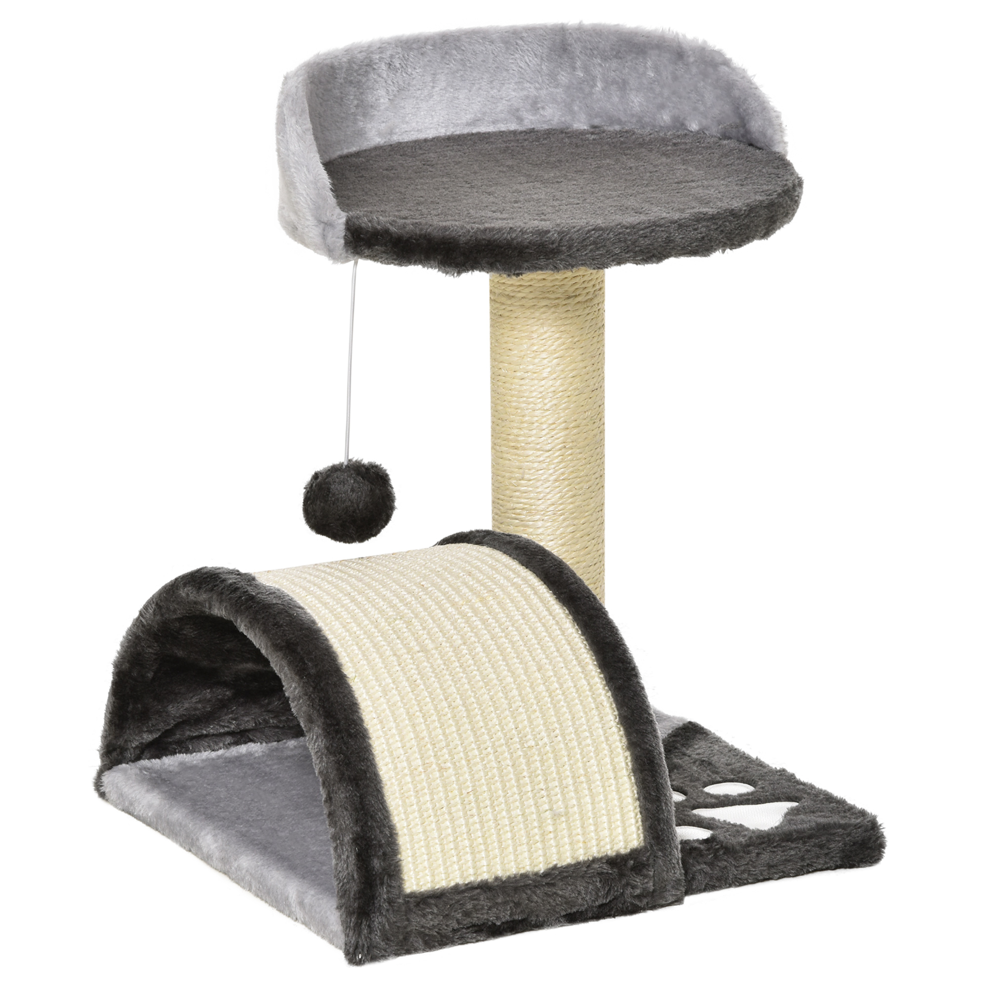 PawHut Árbol Rascador para Gatos Pequeños Altura 46 cm de 2 Niveles con Poste Tablero para Rascar Plataformas y Juguete de Bola Colgante 35,5x37x46 cm