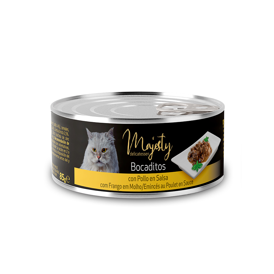 48 latas x 85 g Majesty Adult Bocaditos de Pollo en Salsa lata para gatos ¡Pack Ahorro!