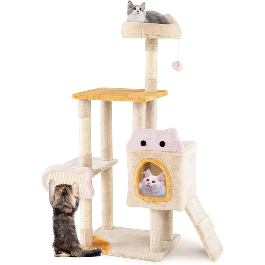 COSTWAY 125cm Árbol Rascador para Gatos, Torre de Escalada Estable para Gato con Varios Niveles, Condominio, Postes Rascadores de Sisal, Rampa,