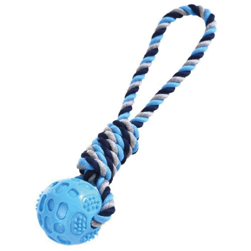 Ibañez Lanzador de pelotas manual cuerda anudada azul para perros 
