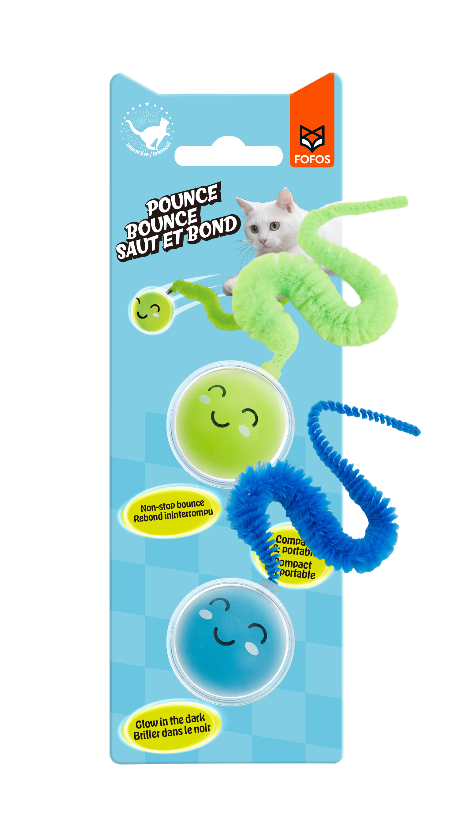 Juguete para Gato – Bolas con Cola Flexible que Brillan en la Oscuridad (Pack 2)