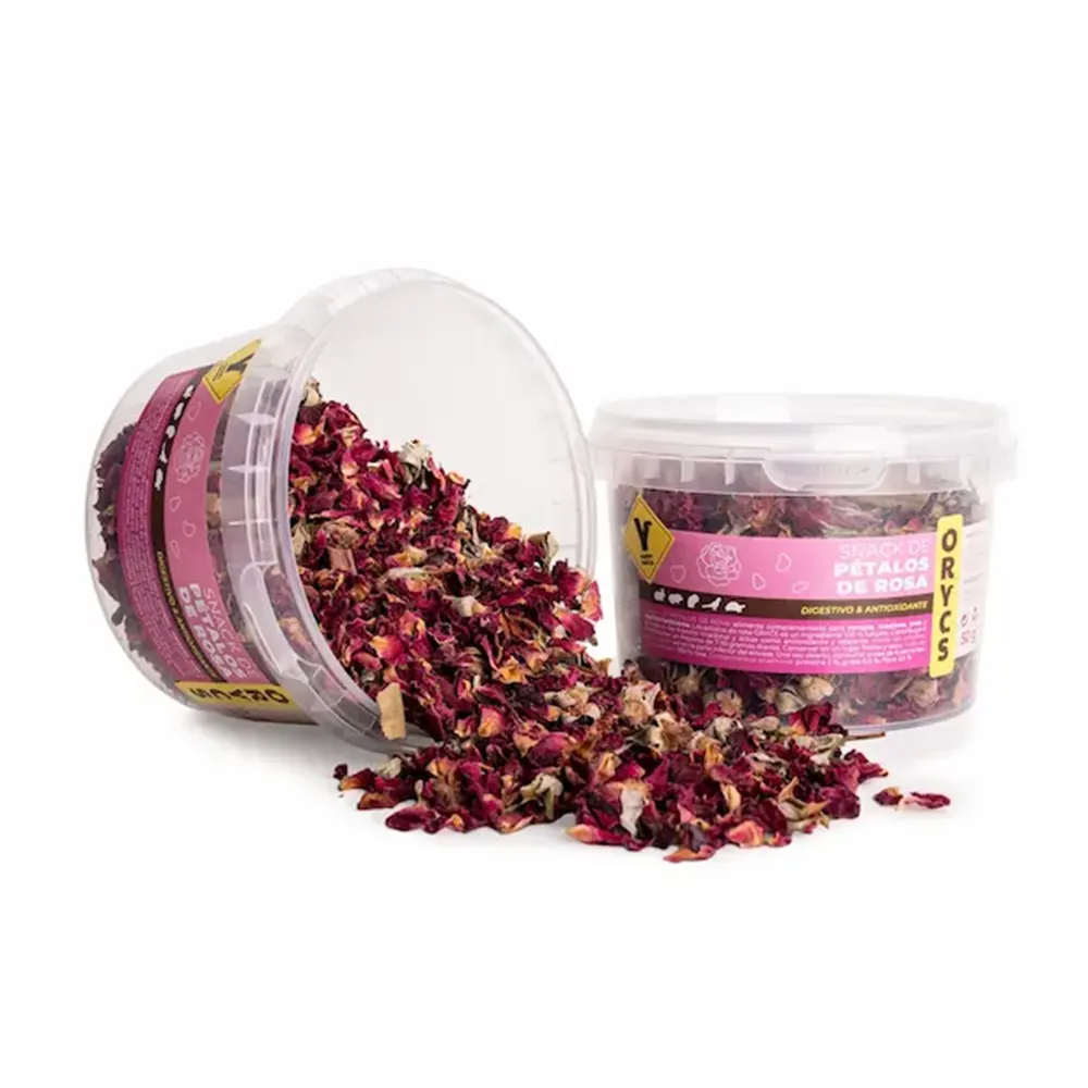 Snack Pétalos de Rosa ORYCS alimento complementario para conejos, roedores, aves y reptiles herbívoros 45 g