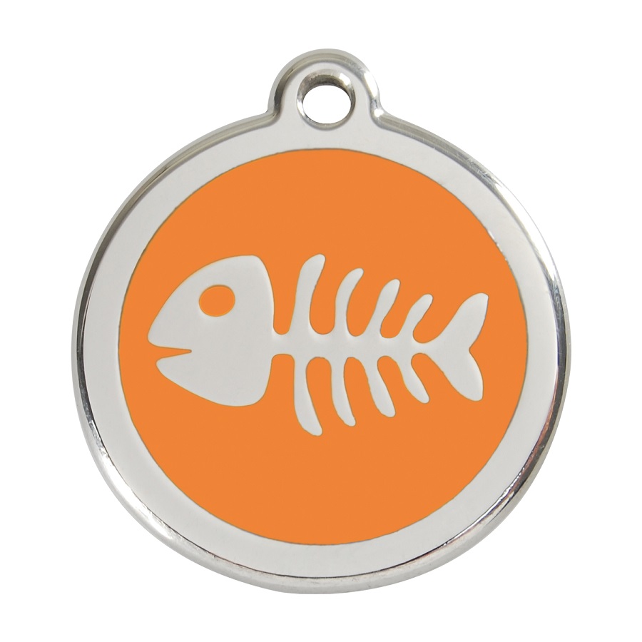 Placa identificativa Acero Inoxidable Esmalte Pez Esqueleto Naranja para perros