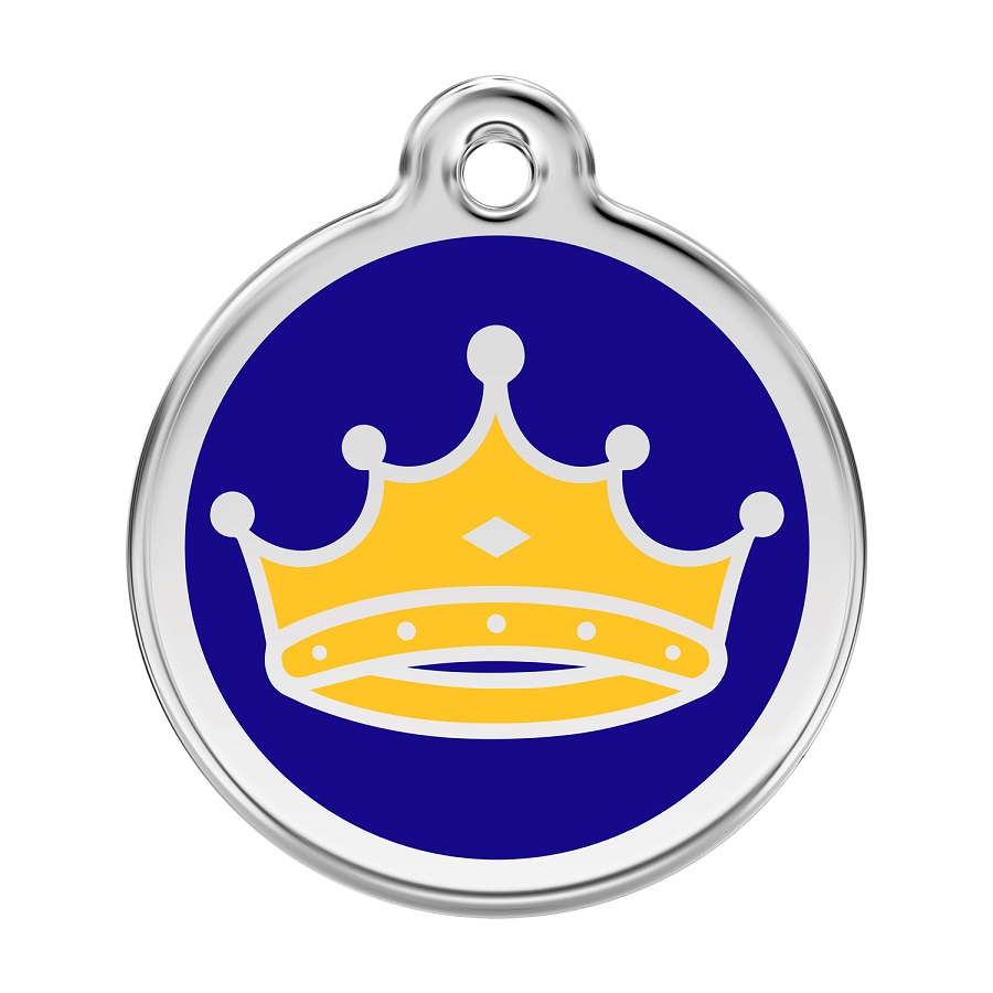 Placa identificativa Acero Inoxidable Esmalte Rey Corona Azul para perros