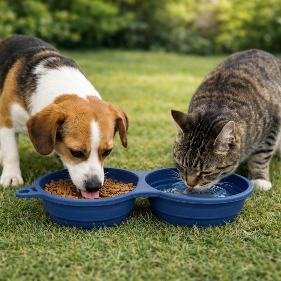 Gotoo Comedero Portátil Doble de Silicona Azul para perros y gatos