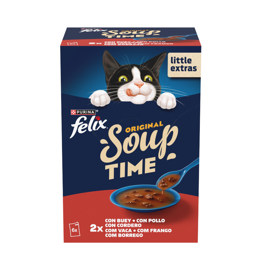X 48 G Felix Cat Sopa De Buey, Pollo Y Cordero Para Gatos