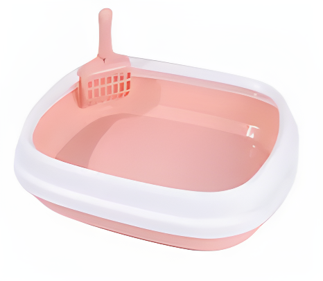 Arenero para gatos con pala rosa