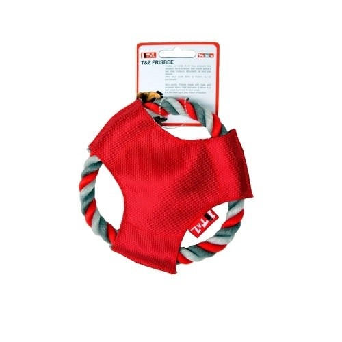 T&Z frisbee con cuerdas de algodón rojo y gris para perros, , large image number null