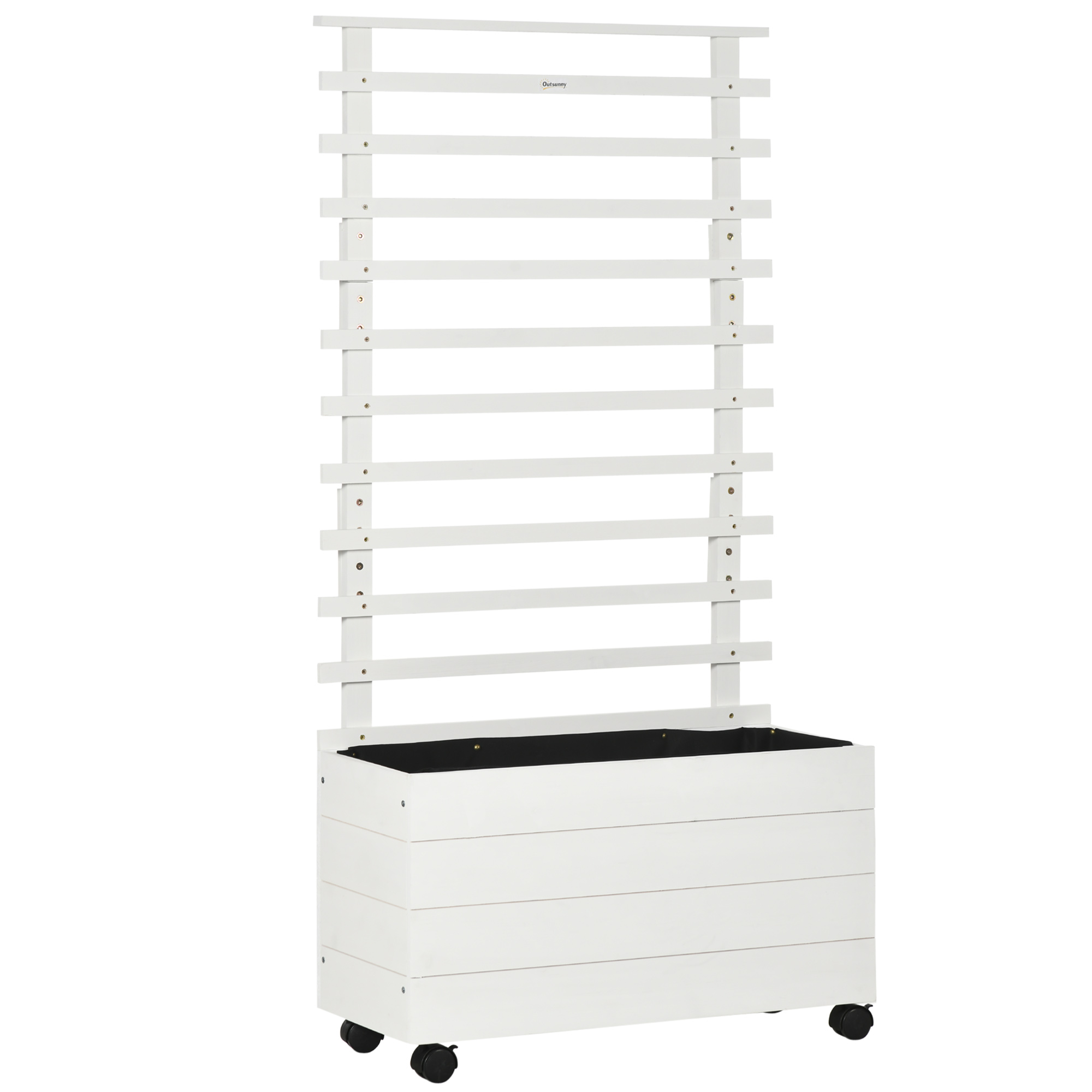 Outsunny Jardinera con Enrejado de Madera Maciza con 4 Ruedas Macetero de Jardín con Soporte para Trepadora y Tela Geotextil para Cultivos Plantas