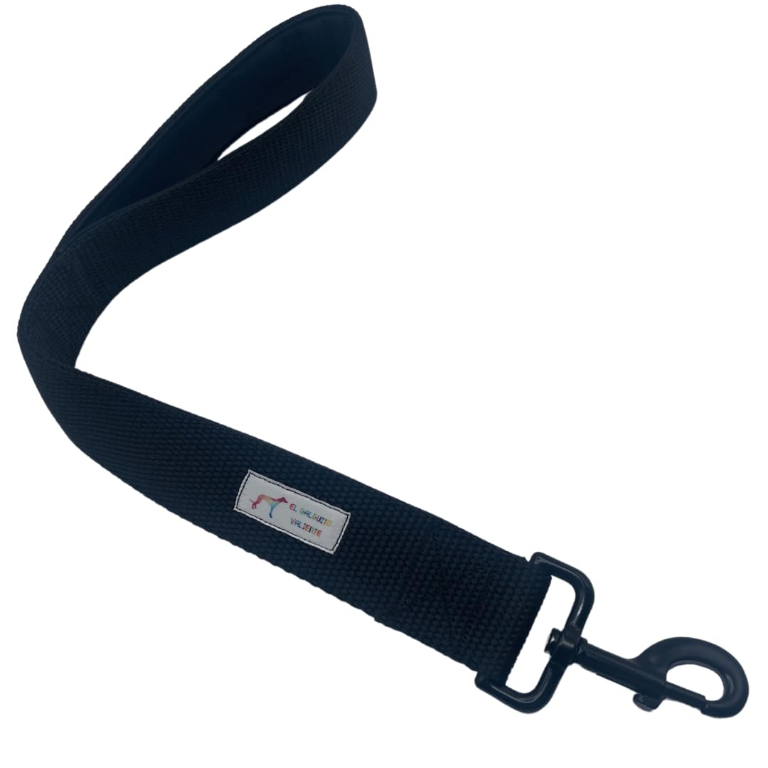 EGV – Correa corta perro 4cm ancho, asa neopreno y mosquetón reforzado. 50cm longitud. (Negro)