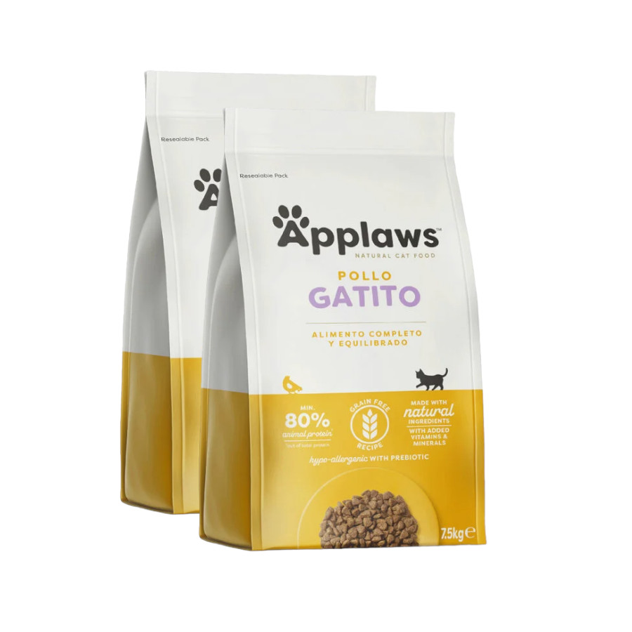 2 x 7.5 kg Applaws Kitten Pollo pienso para gatos ¡Pack ahorro!