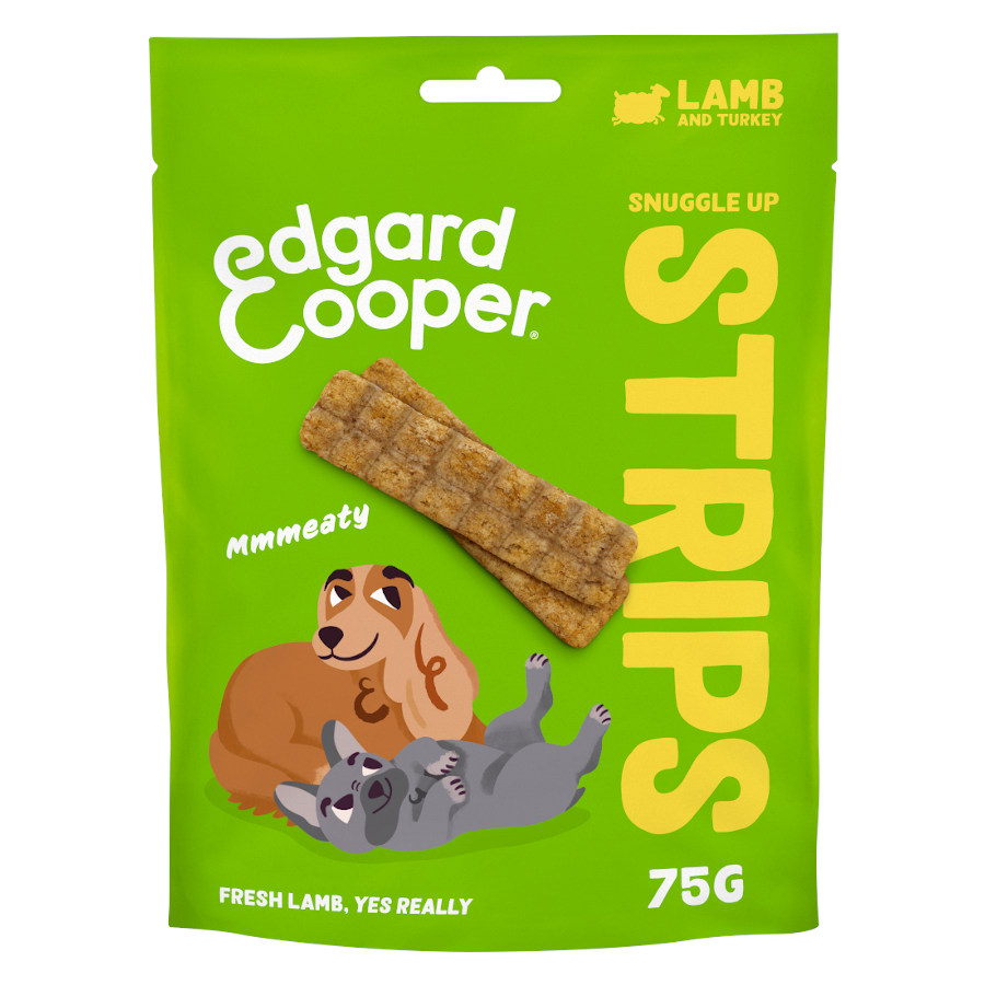 4 bolsitas x 75 g Edgard & Cooper Tiras de Cordero y Pavo snack para perros ¡Pack ahorro!