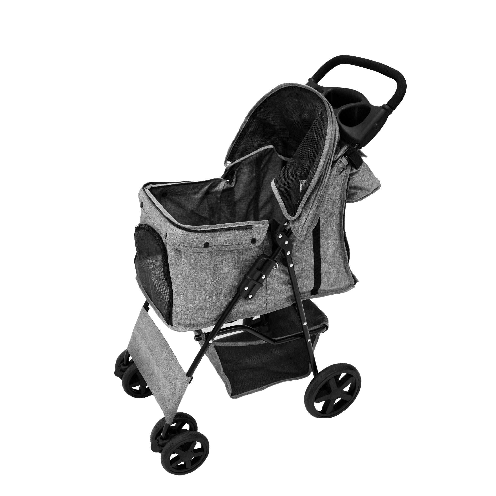 Cochecito Tejido Gris Plegable para Mascotas con Cubierta lluvia  y Bolsa de Almacenamiento