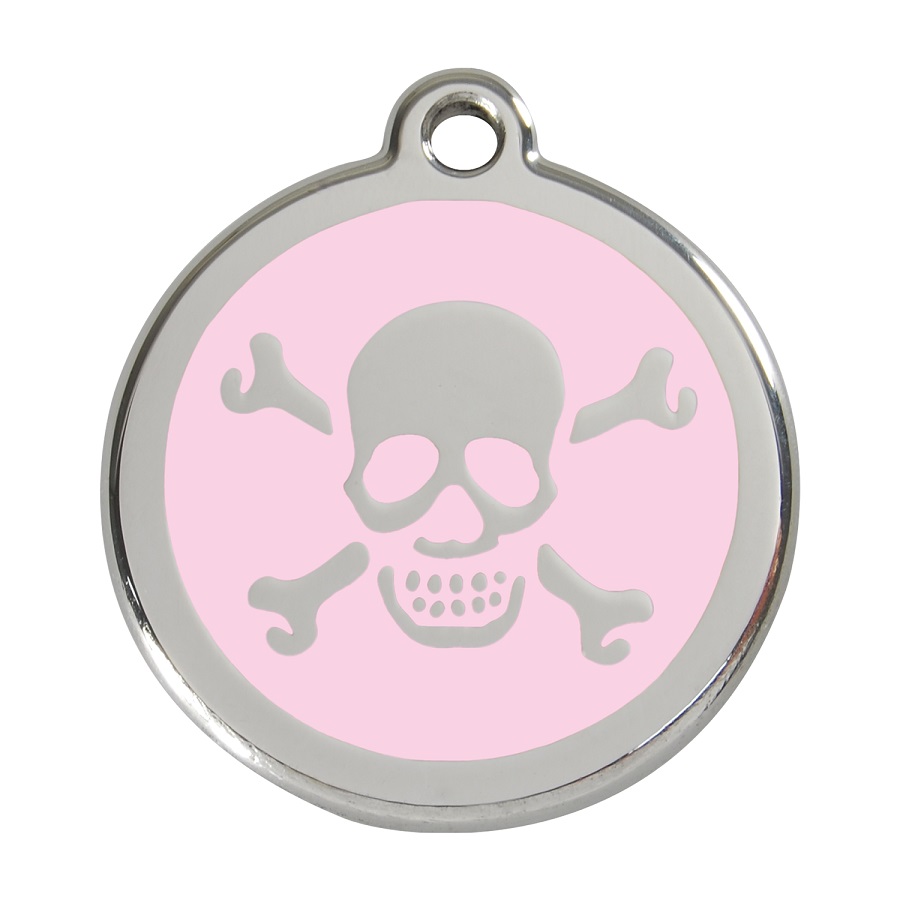 Placa identificativa Acero Inoxidable Esmalte Cruz Hueso Rosa para perros