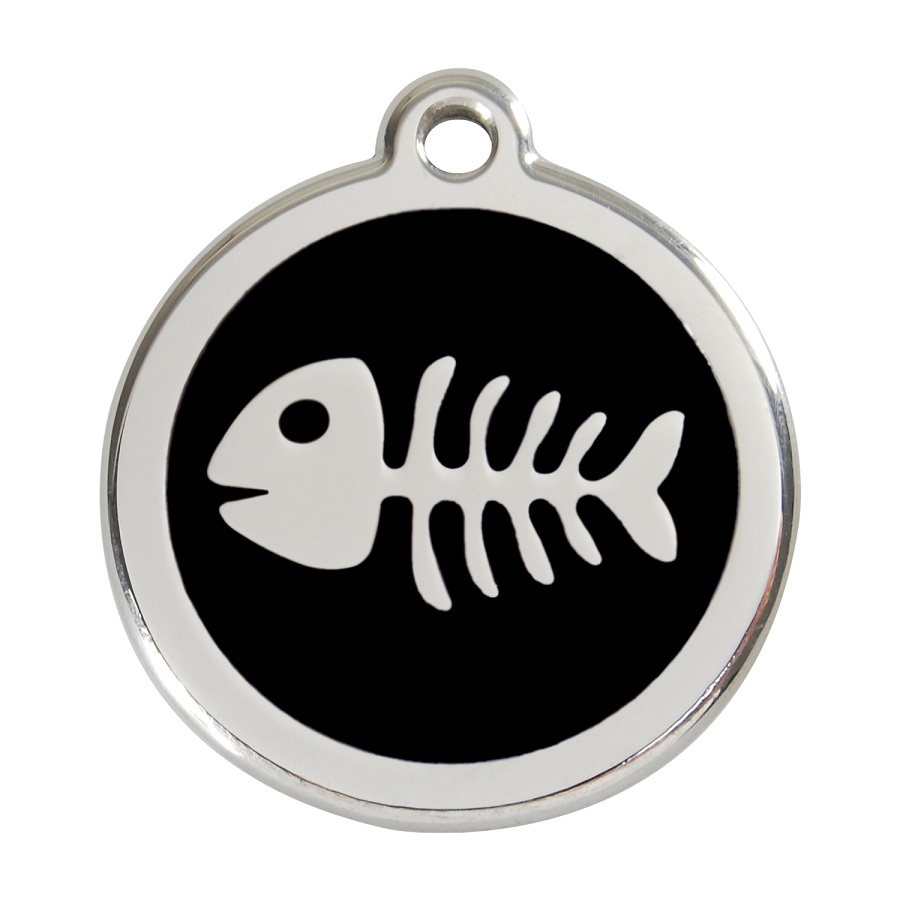 Placa identificativa Acero Inoxidable Esmalte Pez Esqueleto Negro para perros