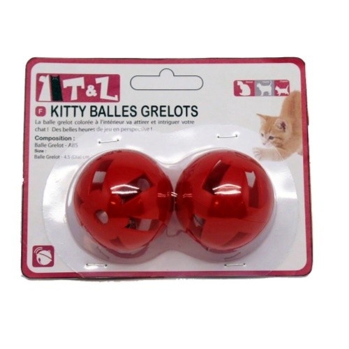 T&Z kit 2 pelotas de juguete con cascabel roja para gatos, , large image number null