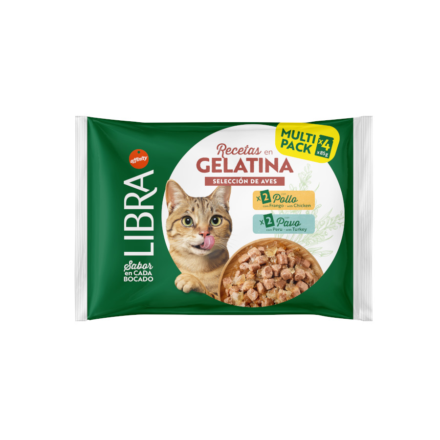 4 sobres x 85 g Libra Pollo y Pavo Gelatina para gatos