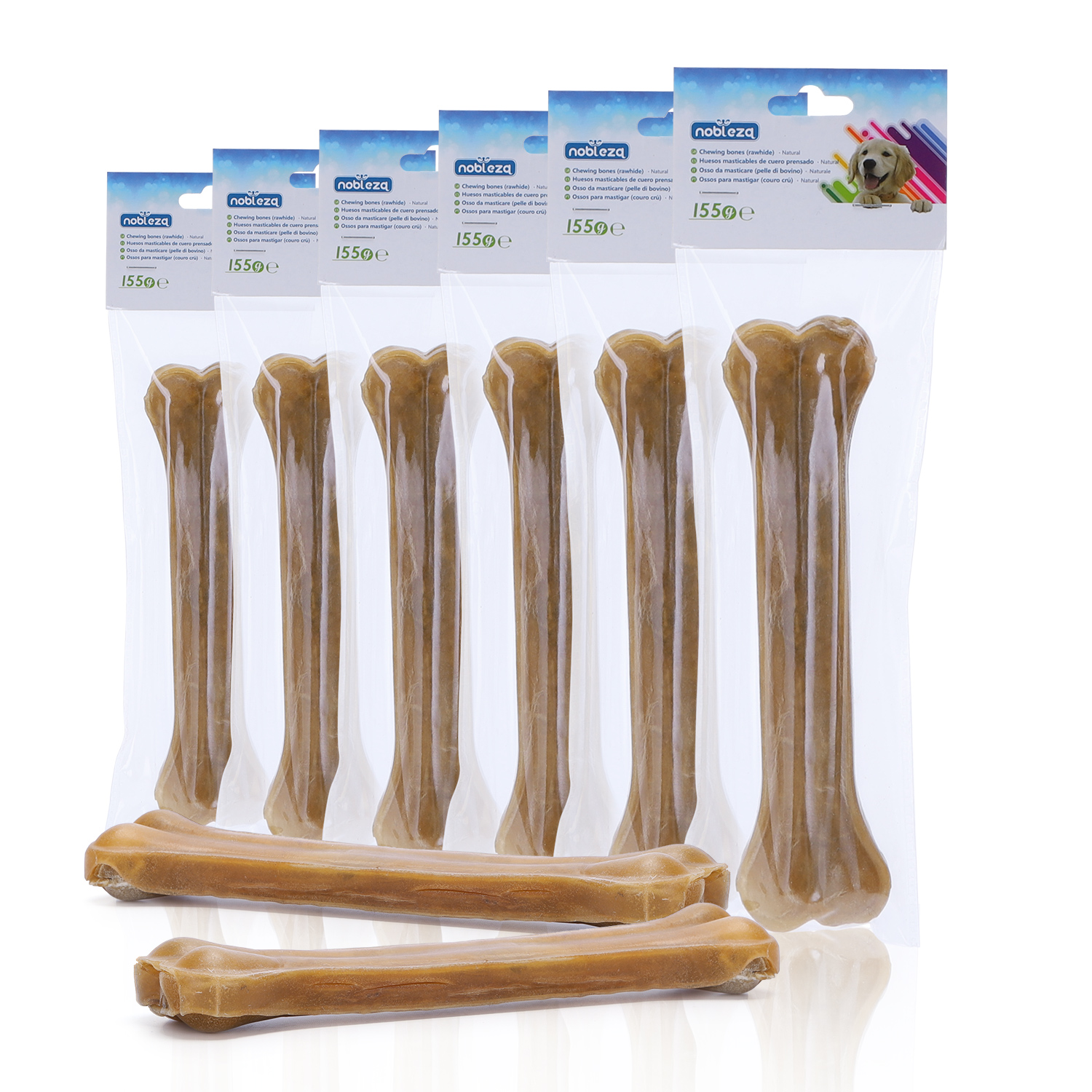 Nobleza – 18 Pcs Hueso Prensado para Perros Fortalecedor de Dientes Stick Dental Dog Snack, Hueso de Nudillos de Cuero Crudo, Hueso para morder, 10cm