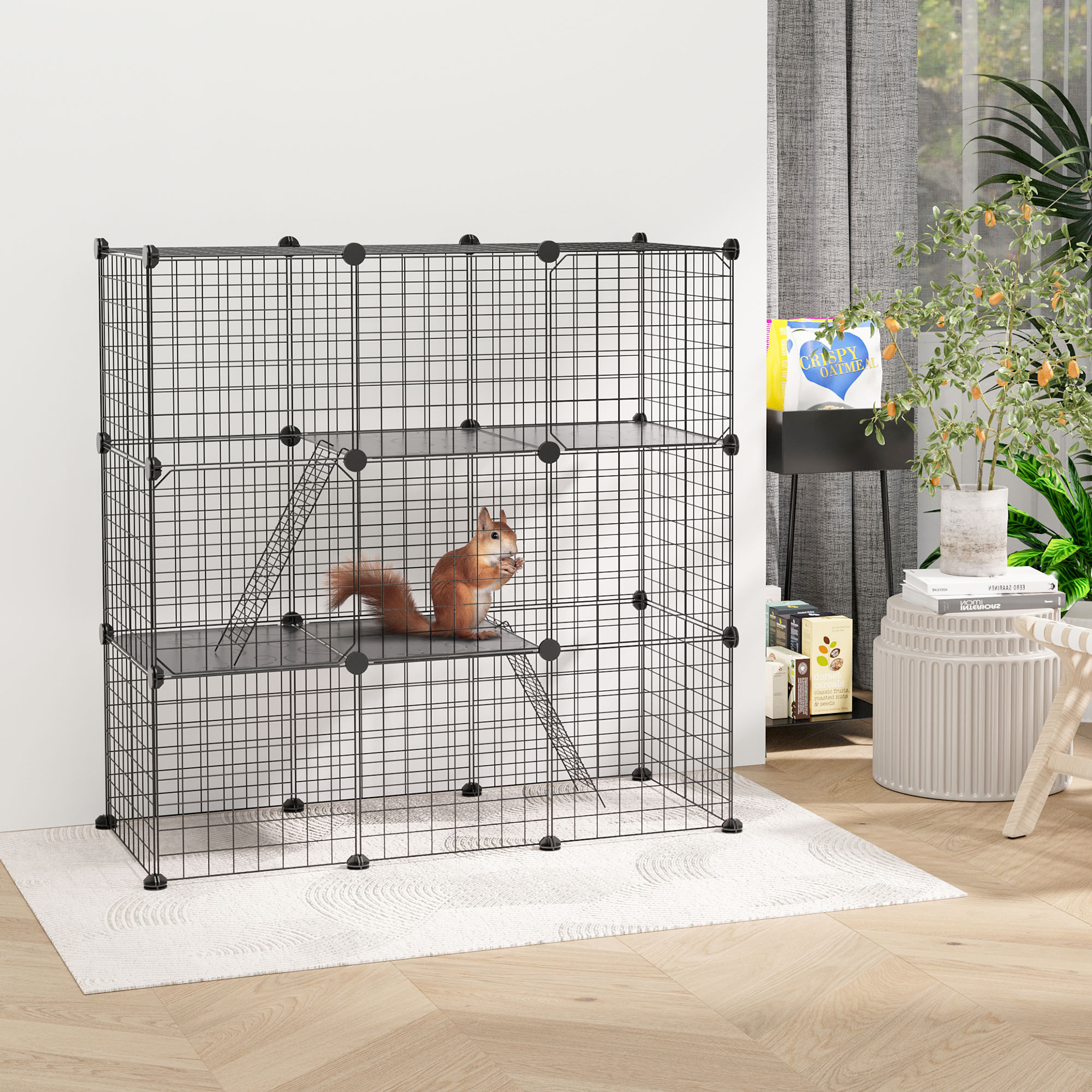 PawHut Jaula para Animales Pequeños de 31 Paneles Parque para Mascotas en Bricolaje con Rampa Corralito para Cobayas Conejos Chinchillas 105x45x105 cm