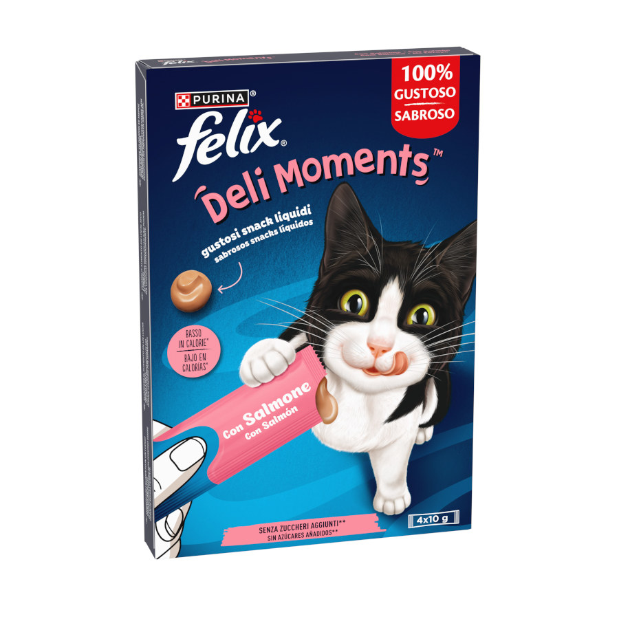 8 sobres x 10 g Purina Felix Deli Moments con Zalmon Snack líquido para gatos ¡Pack Ahorro!