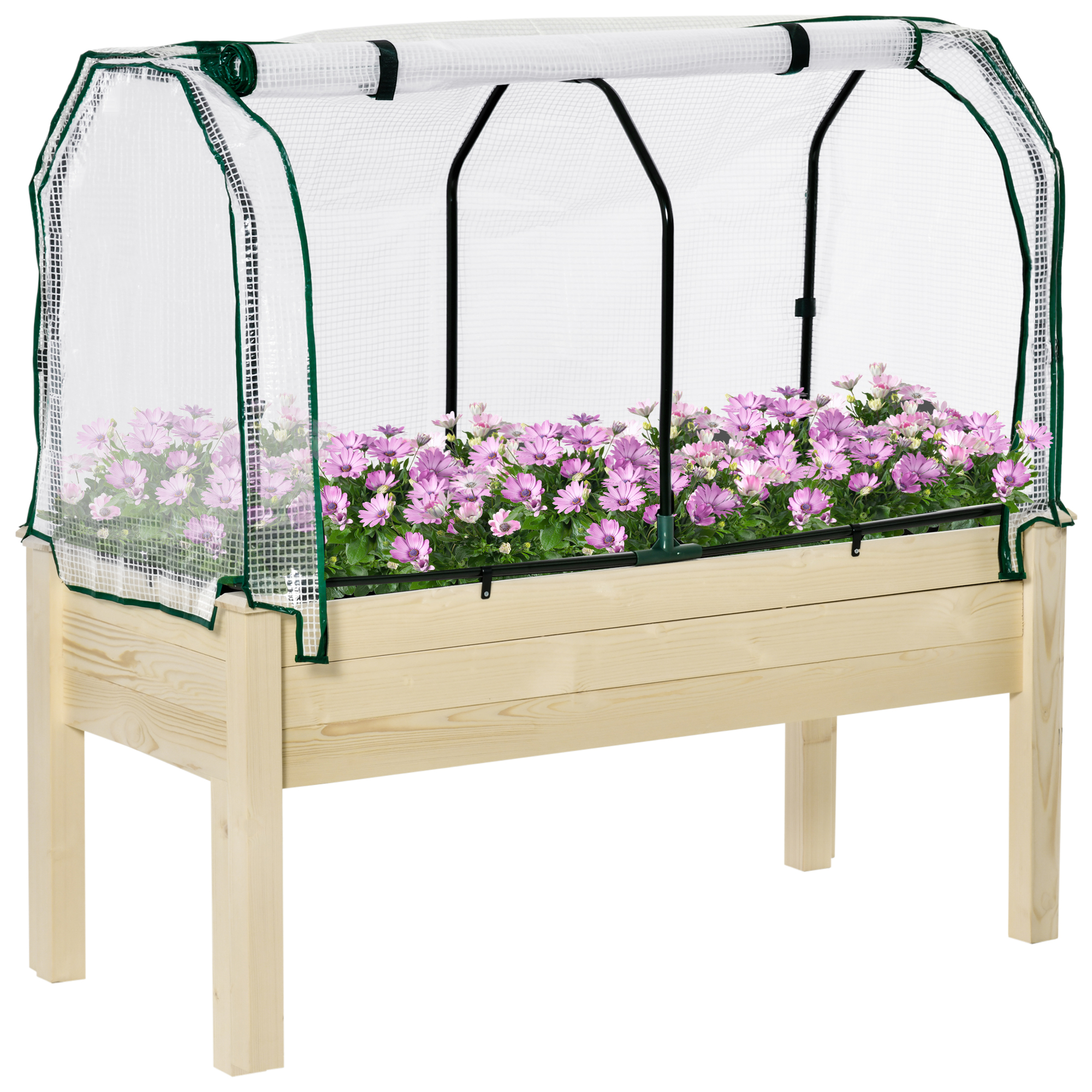 Outsunny Huerto Urbano Elevado de Madera 121x55x117 cm con Cubierta de Protección Mesa de Jardinera para Cultivo Flores Vegetales en Jardín Terraza
