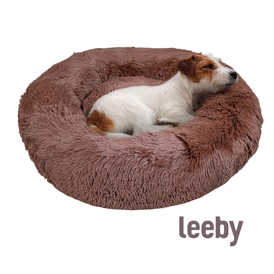 Leeby Cama Redonda Antiestrés Marrón para perros