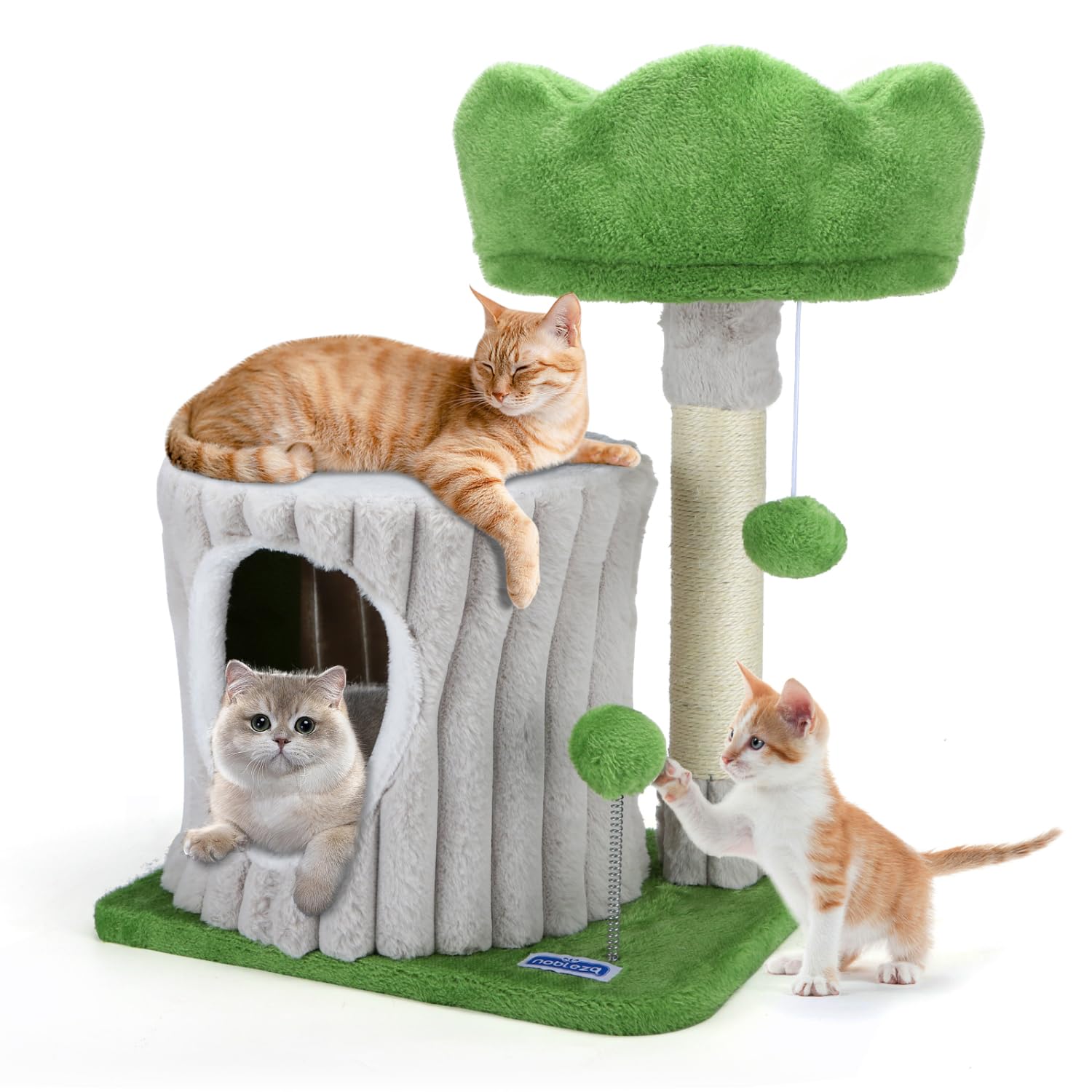 Nobleza - Árbol Rascador para Gatos de Tocón, Torre para Gatos Árbol para Gatos Estable de Varios Niveles con Cueva Dos Bolas, Tree Stump para 1-3