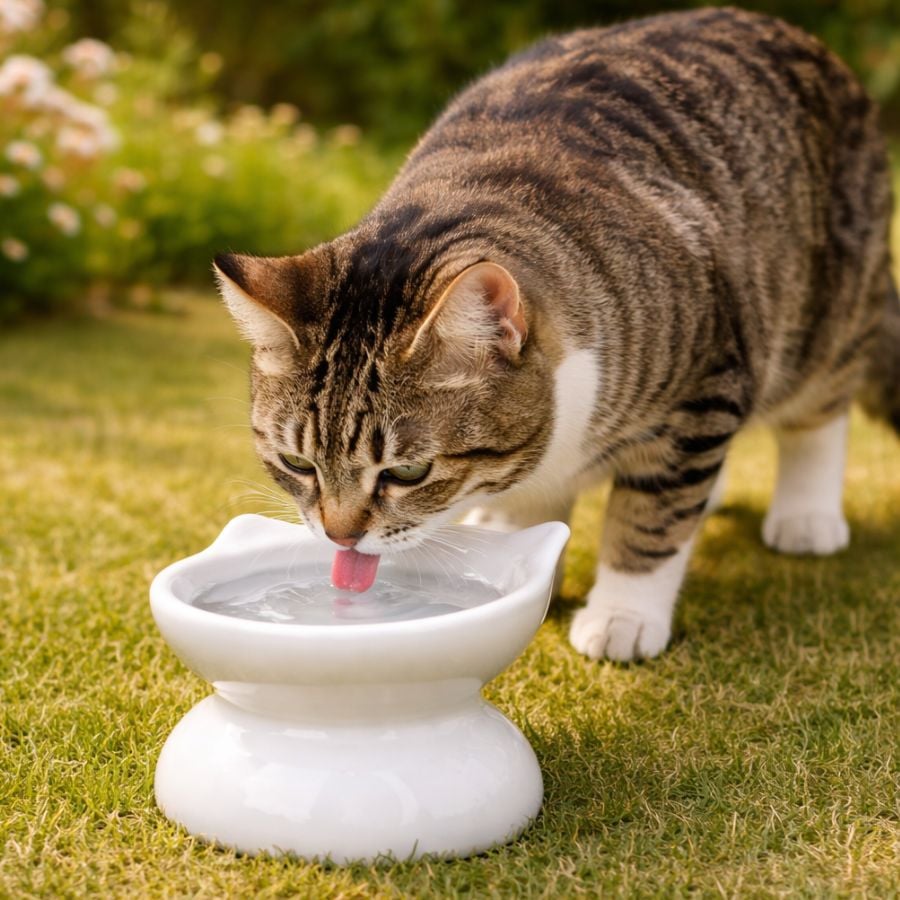 Leeby Comedero Elevado Inclinado de Cerámica Blanco para gatos