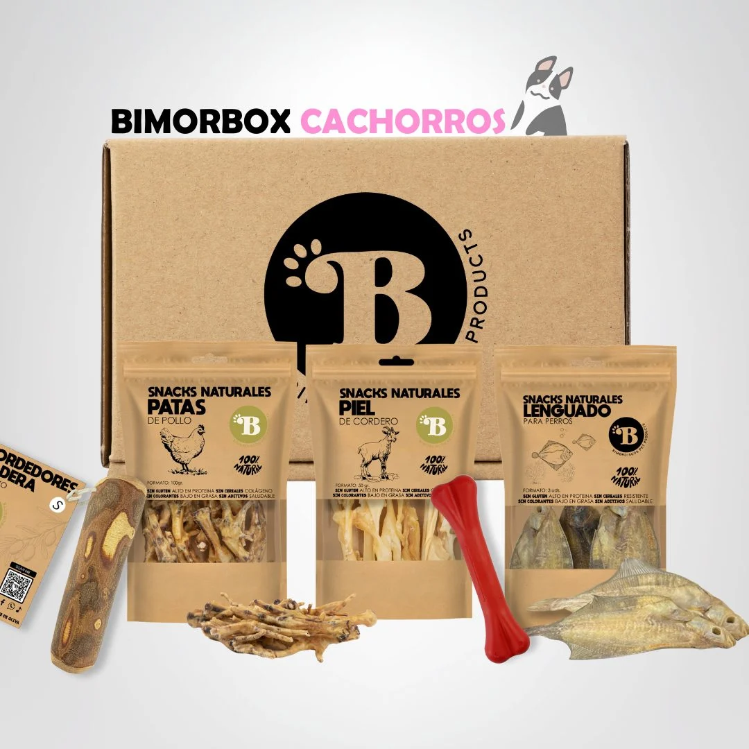BIMORBOX Cachorros Pequeños – Pack Ahorro con Juguete, Mordedor de Olivo y Snacks Sin Aditivos
