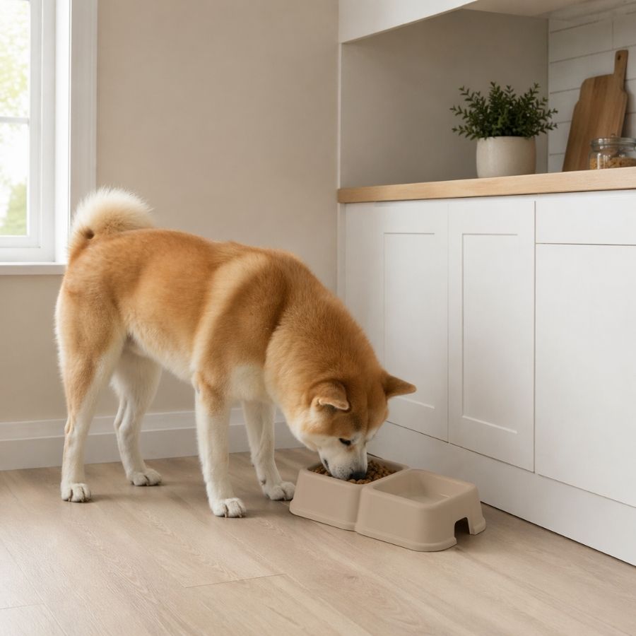 Leeby Comedero Doble Cuadrado Taupe para perros