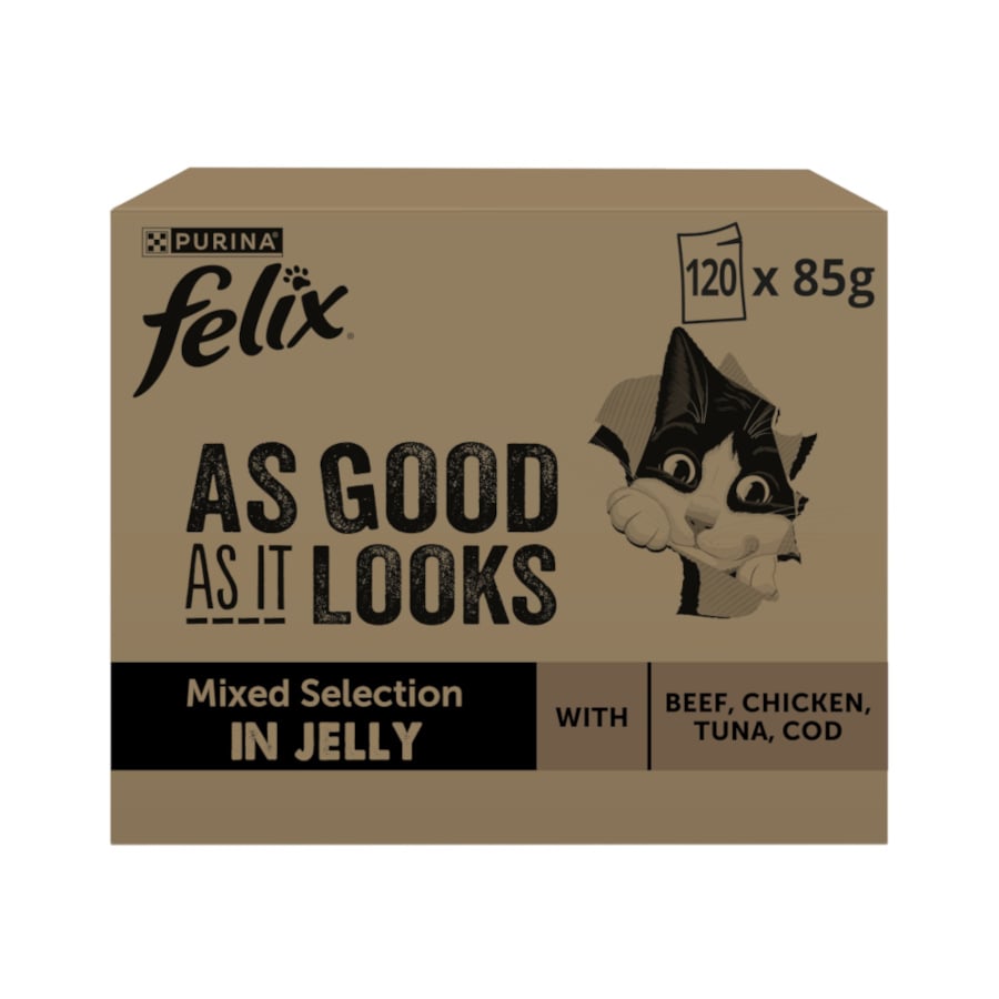120 sobres x 85 g Felix Fantastic Selección de Sabores en Gelatina Sobre para gatos