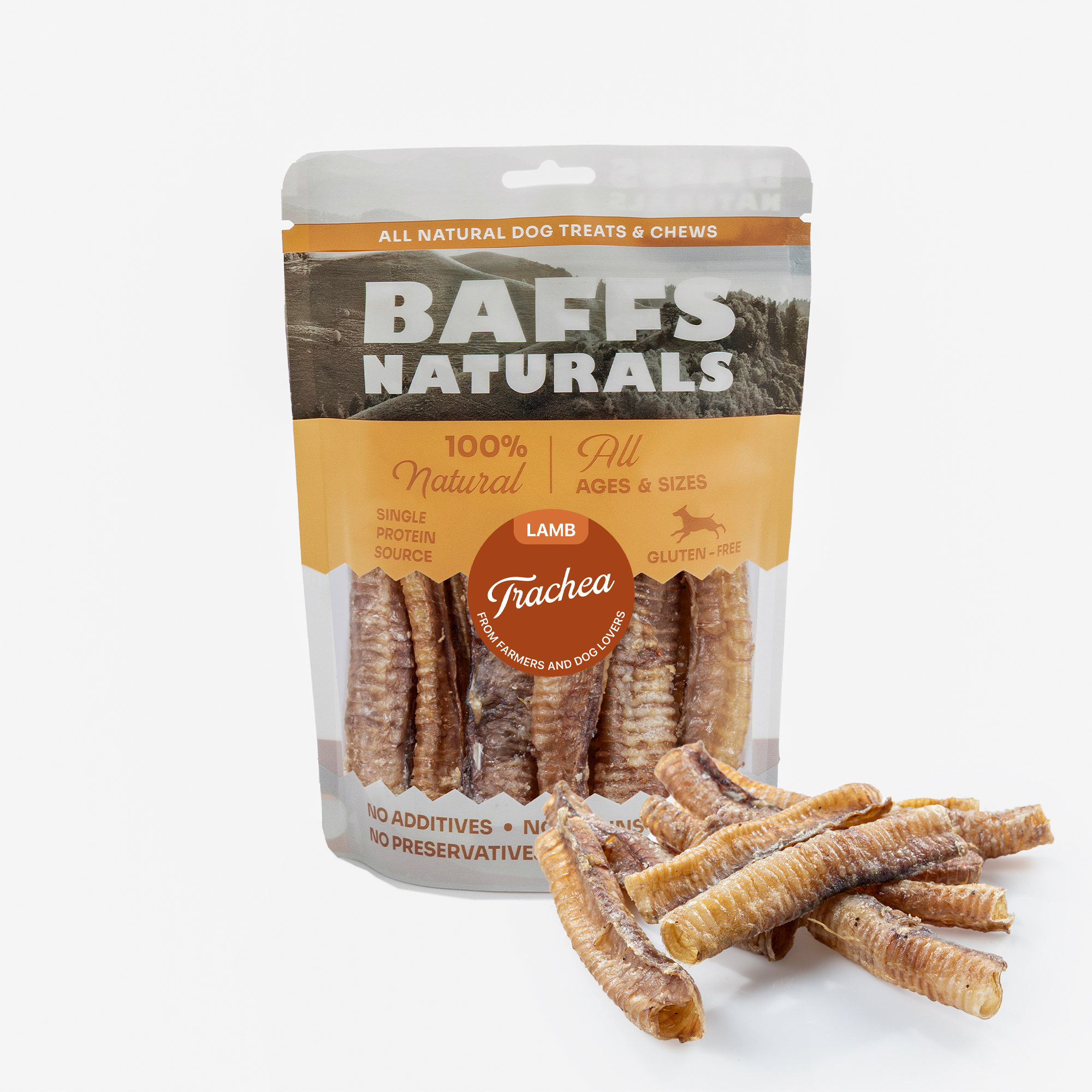 BAFFS Naturals Tráquea de Cordero - Snack Masticable Natural para Perros