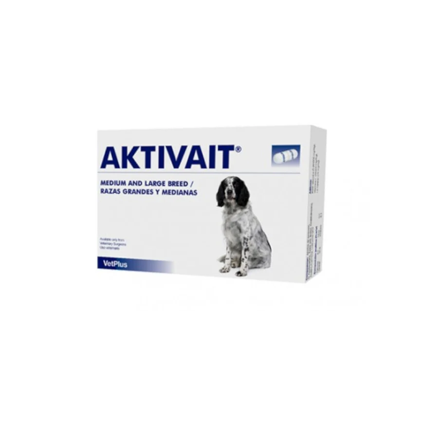 60 comprimidos VetPlus Aktivait Senior Vitaminas que Combaten el Envejecimiento Cerebral en perros de razas medianas y grandes