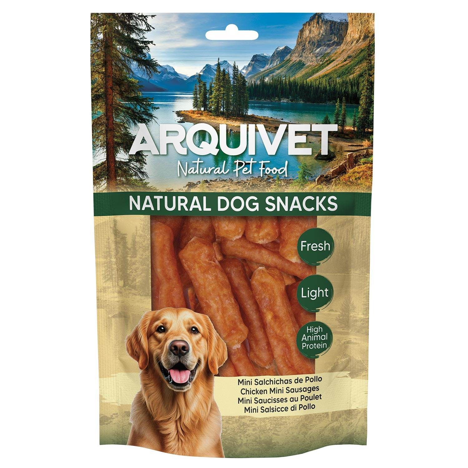 Snacks para perro (Pack de 12) – Mini salchichas de pollo 100gr, Natural Dog Snacks – Arquivet