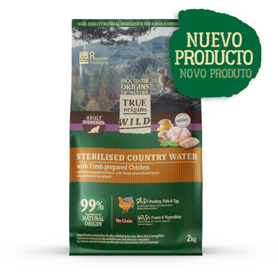 2 kg True Origins Wild Esterilizado Country Water Pollo pienso para gatos