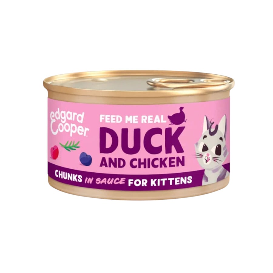 24 latas x 85 g Edgard & Cooper Kitten Trocitos de Pato y Pollo en Salsa lata para gatos ¡Pack Ahorro!