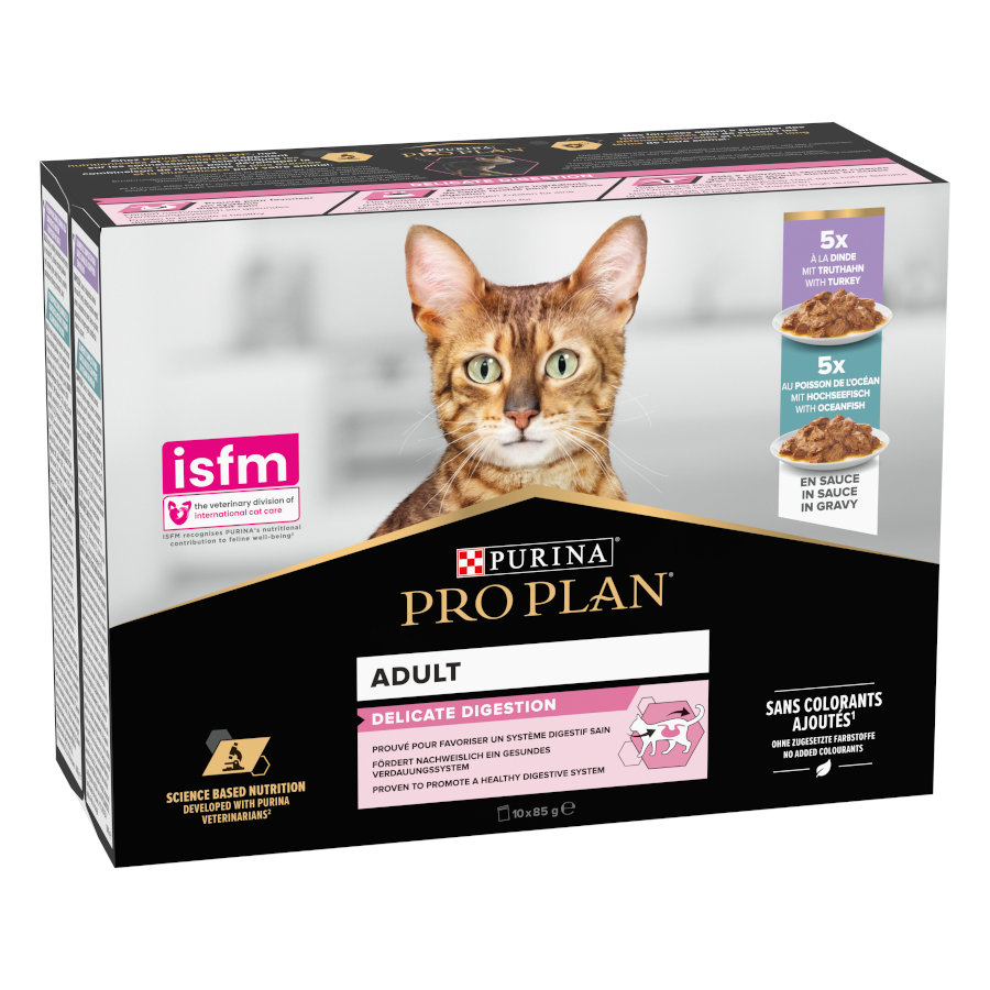 Purina Pro Plan – Comida húmeda para gatos adultos Purina Pro Plan Delicate Digestion pescado del océano en salsa 10 x 85 g. 850 g