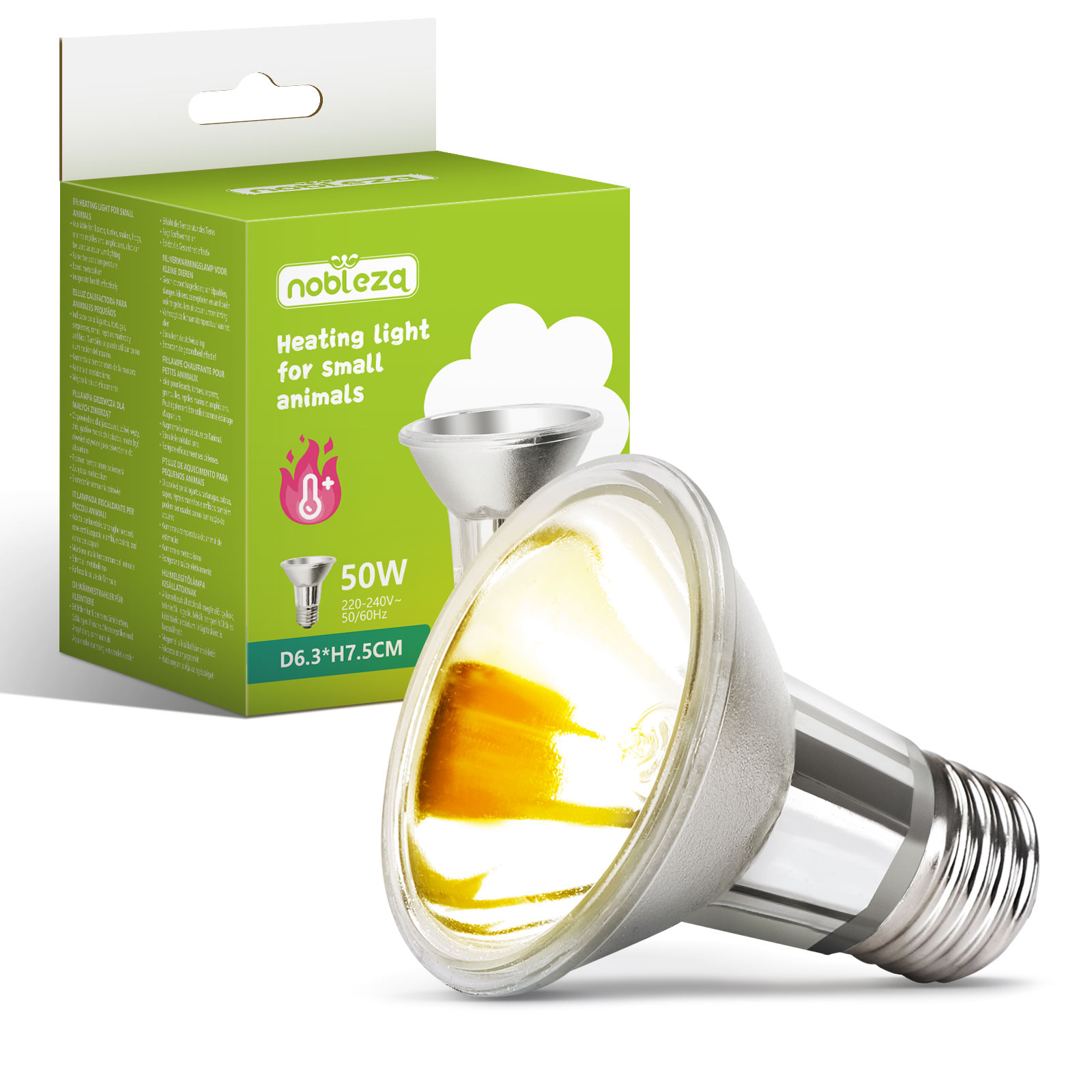 Nobleza - Bombilla de Calentamiento de Reptiles, 50W Lámpara Tortugas de Agua, E27 UVB UVA Bombillas de Calor para Lagarto(1 pieza)