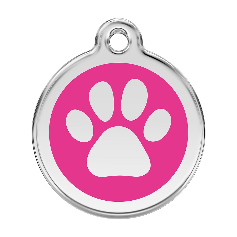 Placa identificativa Acero Inoxidable Esmalte Huella perro Rosa Fuerte para perros