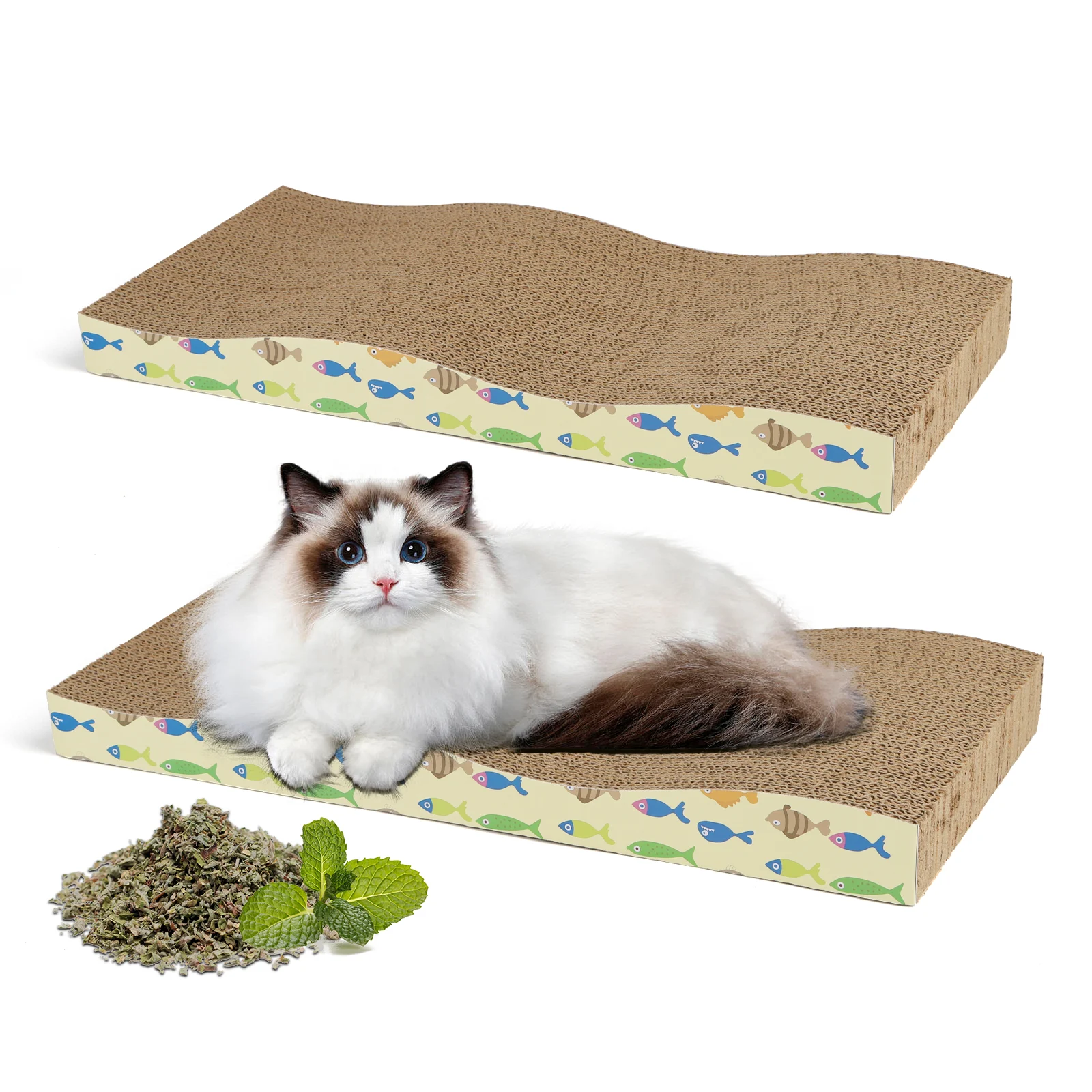 Nobleza - Rascador Gatos con Hierba Gatera Alfombrillas de Cartón Rascador, 2 Piezas Gato Carton con Catnip para Cama y Sofá