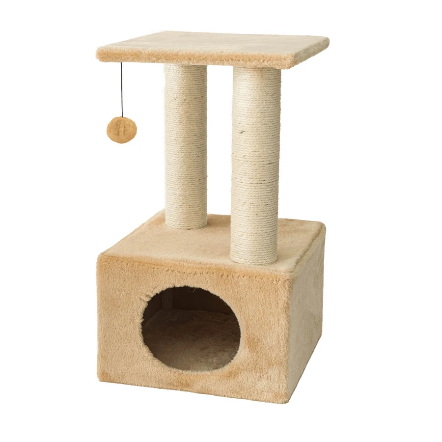 Leeby Colette Scratch rascador con cama nido y juguete beige para gatos