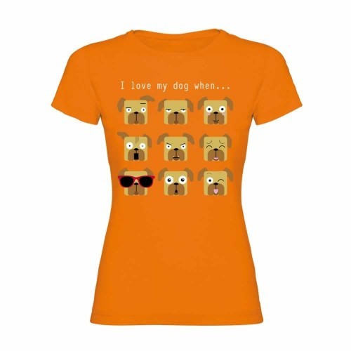 Camiseta mujer «I love my dog when…» color Naranja