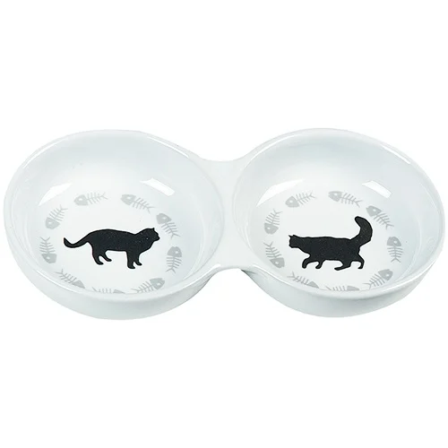 Flamingo Comedero Doble de Cerámica Blanca para gatos