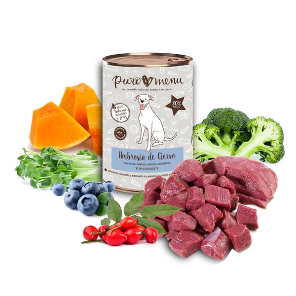 Comida húmeda para perros (800g) | con 80% de carne de Ciervo | Sin cereales | Sin patata | Sin aditivos | Monoproteico | 1 lata de 800g