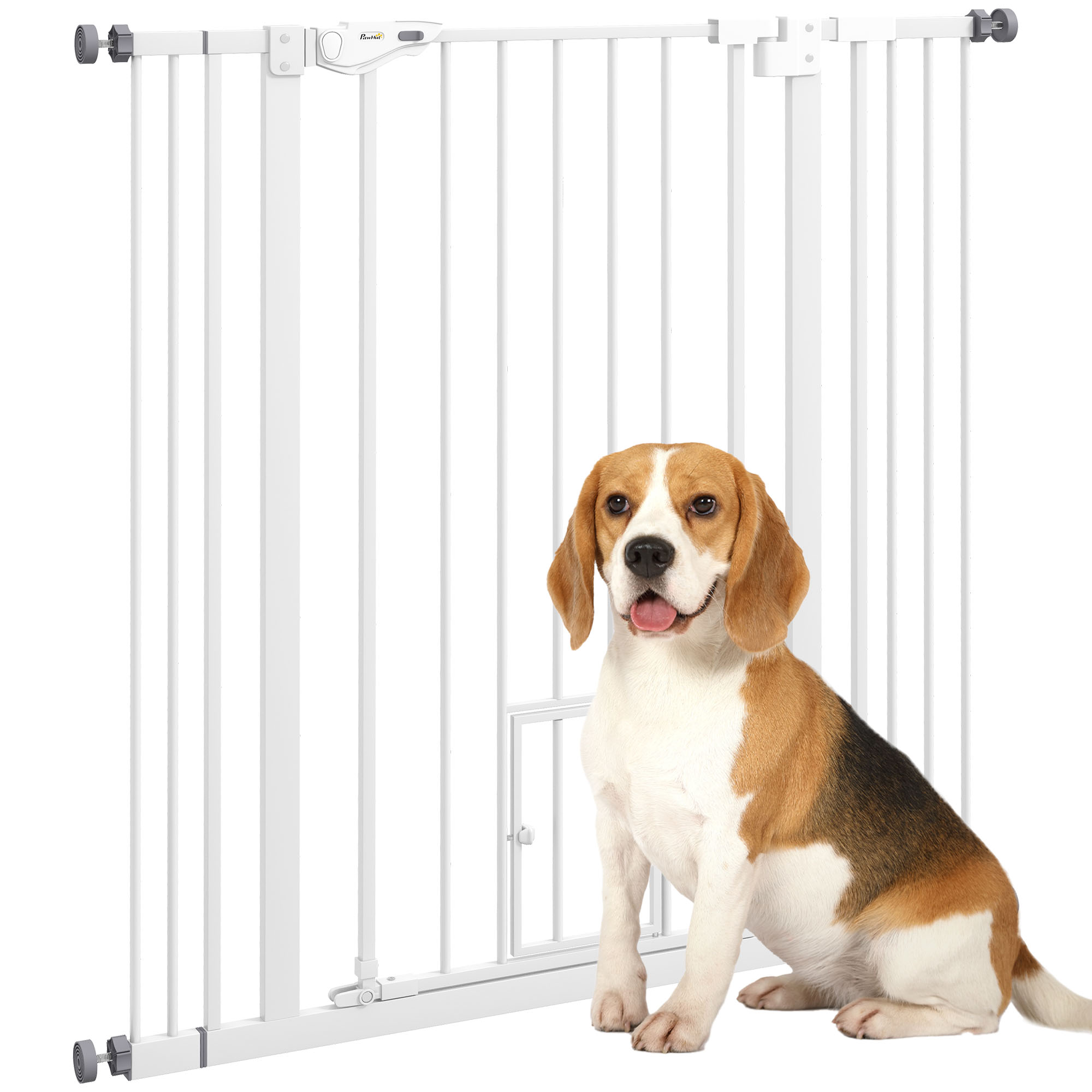 PawHut Barrera de Seguridad para Perros con 1 Puerta Pequeña Barrera para Mascotas Extensible con Cierre Automático y Sistema de Doble Bloqueo para