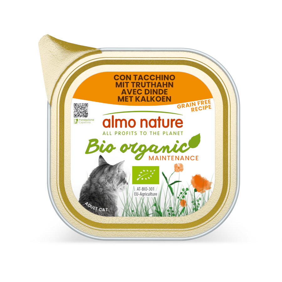 12 tarrinas x 85 g Almo Nature Bio Organic Maintenance Grain Free Pavo tarrina para gatos ¡Pack Ahorro!