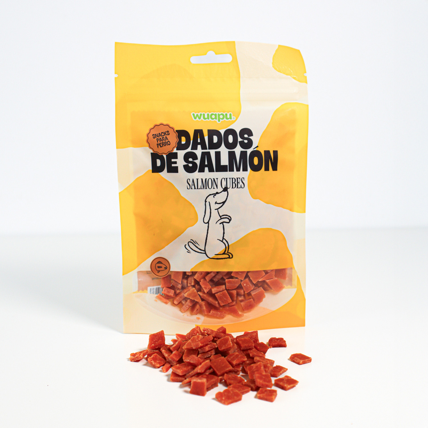 SNACK NATURAL PARA PERRO 60% SALMON EN DADOS 12 paq x(100gr) WUAPU