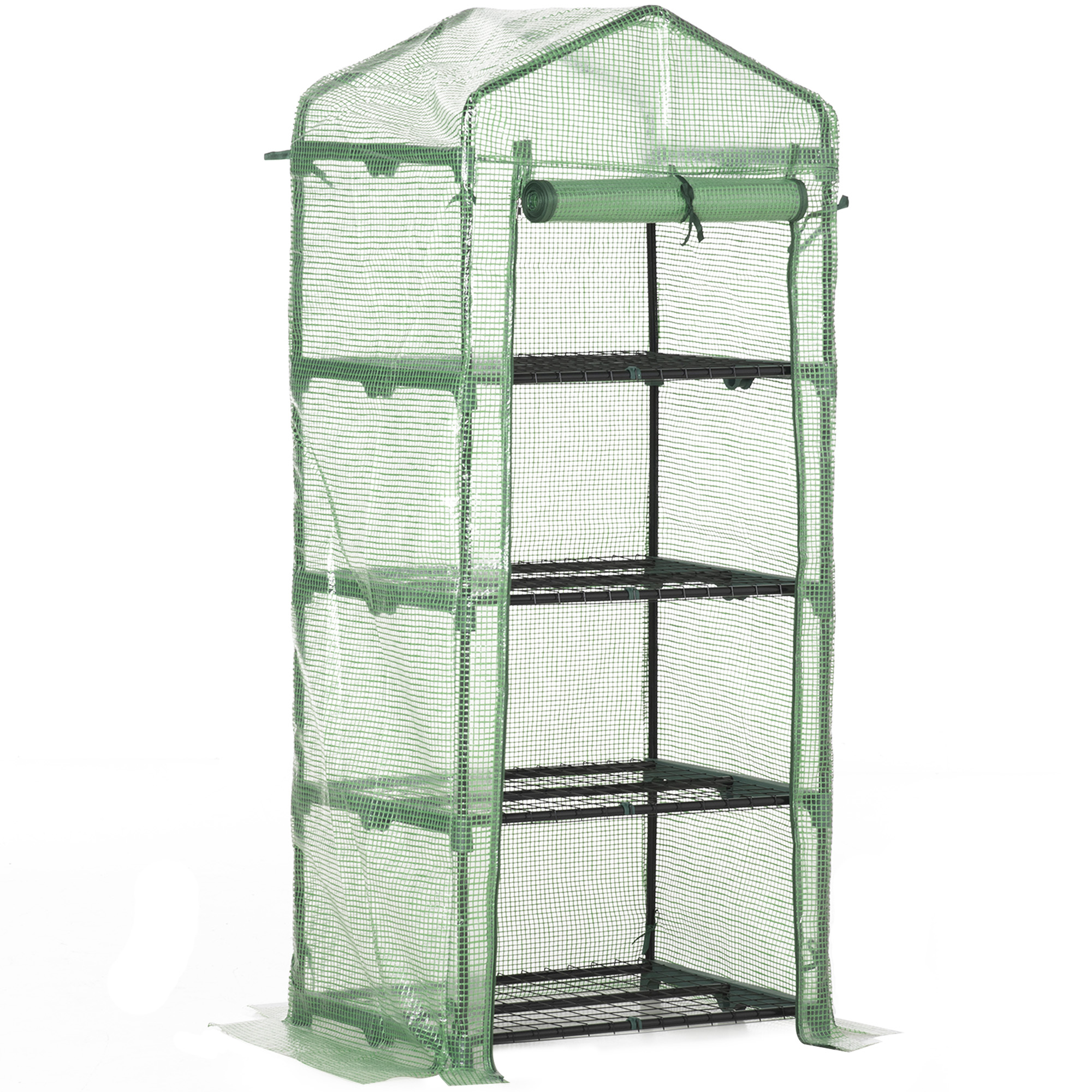 Outsunny Invernadero de Jardín con 4 Estantes y Cubierta de PE Tipo Caseta de Tubo Acero Vivero Casero para Cultivo de Plantas Flores Macetas