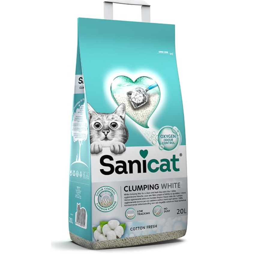 20 L Sanicat Cotton Fresh Arena Blanca Aglomerante para gatos