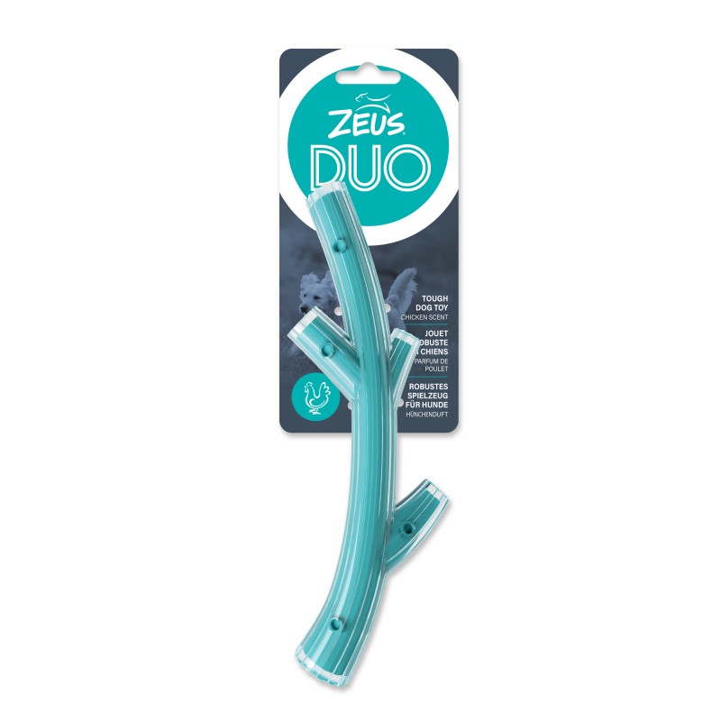 Juguete para masticar perro Zeus Duo Palo, 23 cm, Turquesa, aroma a Pollo